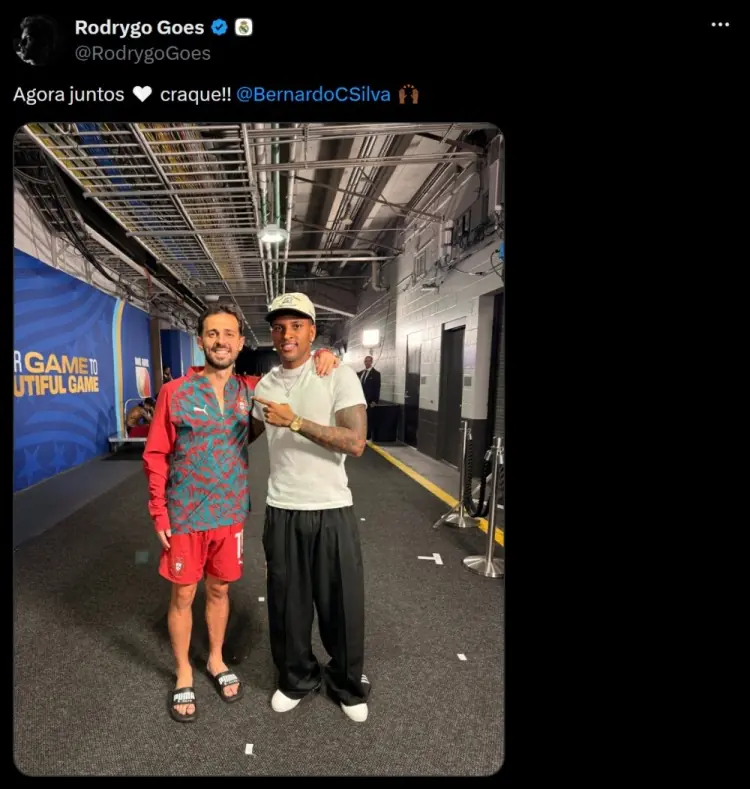队友提前见面！罗德里戈社媒晒与B席合照：现在一起踢球了