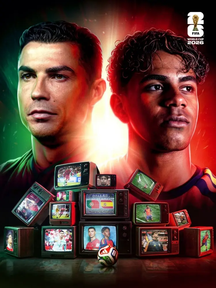 跨时代的交锋！FIFA晒海报预热西葡大战：41岁C罗PK18岁亚马尔
