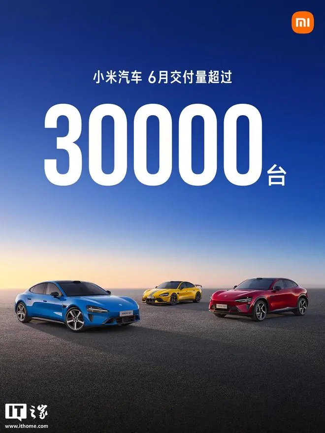 小米汽车6月零售销量34738辆，SU7批发量超2万
