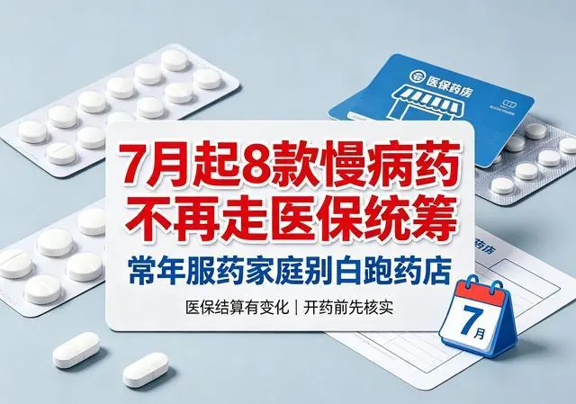 7月起8款慢病药不再走医保统筹，常年服药家庭别白跑药店