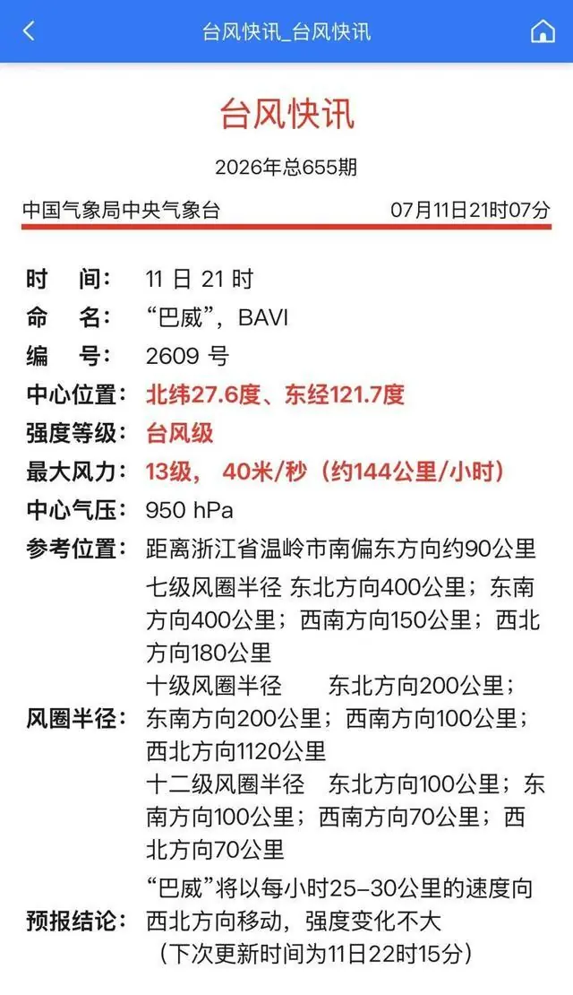 台风“巴威”登陆在即：13日白天将经过江苏西北部地区，江苏12日夜里至14日上午将迎最强降雨；南通、苏州已监测到陆上最大风力7级