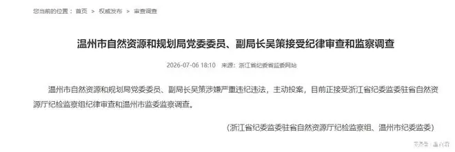 温州一副局长，主动投案