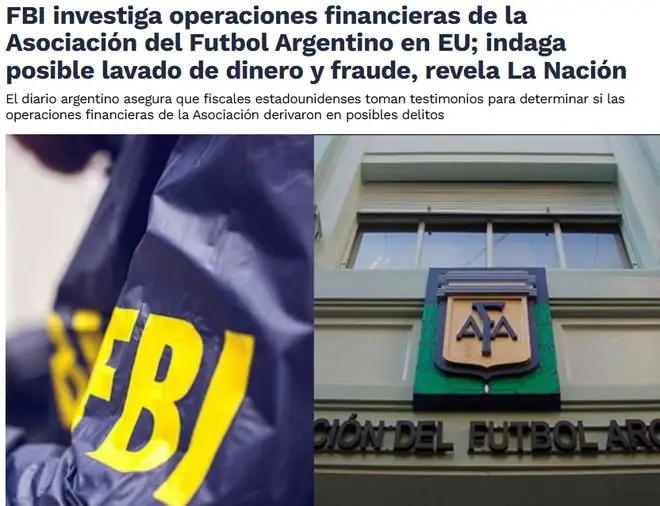 或涉及洗钱！FBI调查阿根廷足协在美资金运作情况