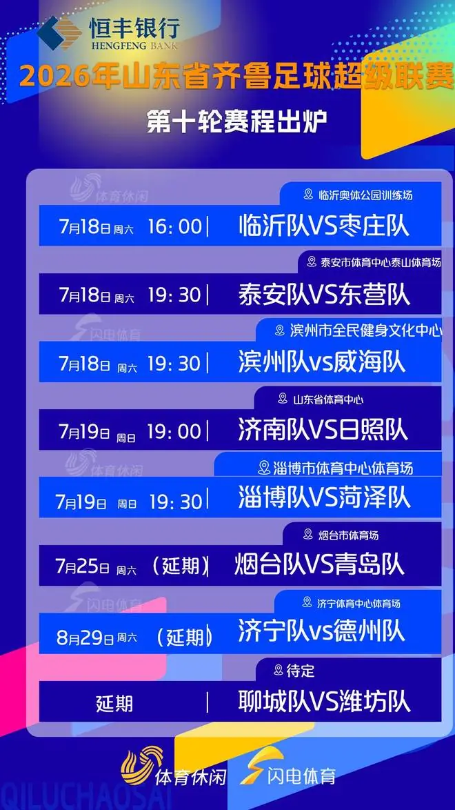 齐鲁超赛常规赛第十轮赛程来啦！3场比赛将延期